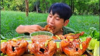 ไก่ต้มน้ำปลาจิ้มแจ่วรสเด็ดแกล้มผักสดแซ่บคักขนาดครับพี่น้อง MUKBANG EATING SHOW  /โก้อีสานพาแดก