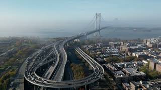 Commuters zipping over the Verrazano Bridge into Brooklyn