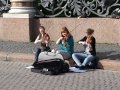 Street violin trio's performance in Russia