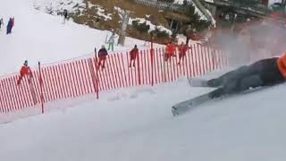 Carnage. Hobby skiers at the Kitzbuehel start house