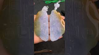 仿古牌对牌 情侣牌 紫罗兰飘黄翡 翡翠#jade #缅甸翡翠 #玉石 #翡翠 #创意 #玉雕设计