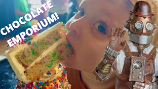 Surprised by a Robot \u0026 Cake Topped Milkshakes at Universal's Chocolate Emporium!