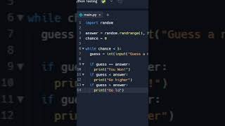 Number Guessing Game in Python #shorts #python #pythonprojects