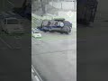 Moment Russian armoured vehicle overturns on a road