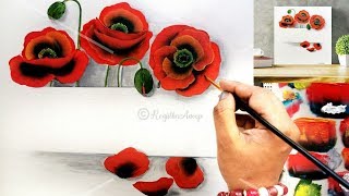 Acrylic Painting Tutorial for Beginners using Simple Steps and Techniques | RED Poppy Flowers