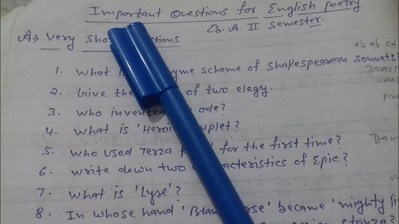 B A Ii Semester English Poetry Important Questions With Answers