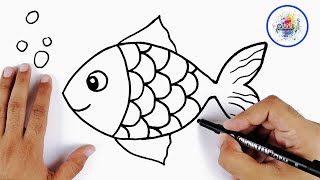 رسم سهل جدا للاطفال للمبتدئين | تعلم كيفية و طريقة رسم سمكة سهلة || رسومات سهلة | تعليم الرسم