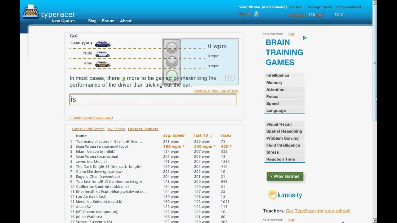 Typeracer Typing Speed Test 74 Wpm A Debitux S Journey Page