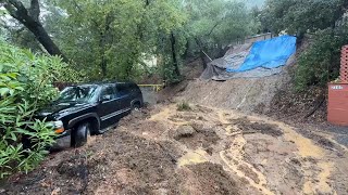 Officials inspect mudslide threatening homes and roads in Northern California