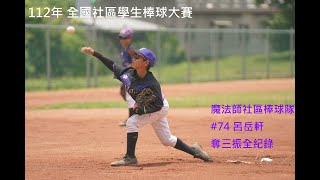 112年全國社區棒球大賽 魔法師社區棒球隊　#74 呂岳軒 奪三振全紀錄