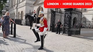 The King's Horse stretched its legs before walking away at Horse Guards in Whitehall London England