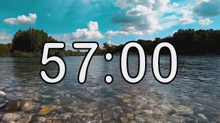 57 minute timer with Calm and Soft Music and background of river and nature