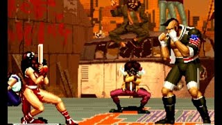 kof94 女性チーム（ユリサカザキ、不知火舞、キング）謎の現象発生、後ろのレフリー困惑