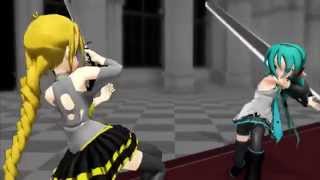 Sword Fight! Miku Hatsune vs Akita Neru (Without eating)