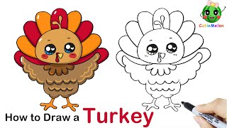 儿童简笔画感恩节火鸡🦃️How To Draw A cute Turkey For Thanksgiving!Easy Drawings for kids【西瓜宝宝学画画学英语】儿童绘画教程