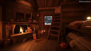 Sleep Well with Relaxing Blizzard and Fireplace in a Cozy Winter Cabin. Get Rid of Insomnia.