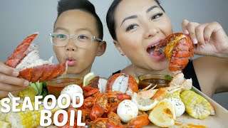 SEAFOOD BOIL, Crawfish, Lobster Tail, Snow Crab Claw Mukbang | N.E Let's Eat