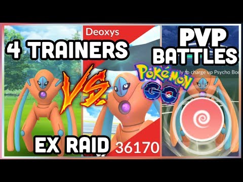 4 TRAINERS VS NEW DEOXYS DEFENSE FORME IN POKEMON GO PVP W/ DEFENSE DEOXYS IT'S THE BEST!