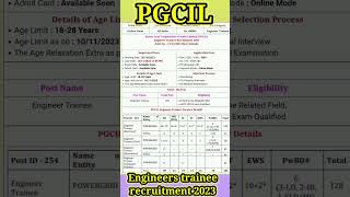 PGCIL recruitment 2023||PGCIL engineer trainee recruitment 2023|#govtjobs #viral #ytshorts #vacancy