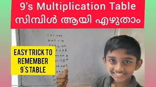 Easy Trick to write 9's Multiplication Table | 9 ന്റെ ഗുണന പട്ടിക ഈസി ആയി എഴുതാം