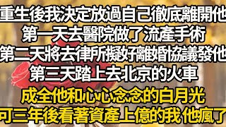 【完结】重生後我決定放過自己徹底離開他，第一天去醫院做了流產手術，第二天將去律所擬好離婚協議發他，第三天踏上去北京的火車，成全他和心心念念的白月光，可三年後看著資產上億的我 他瘋了