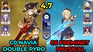 C0 Navia Double Pyro and C6 Freminet Physical - Genshin Impact Spiral Abyss 4.7 Floor 12 9 Star