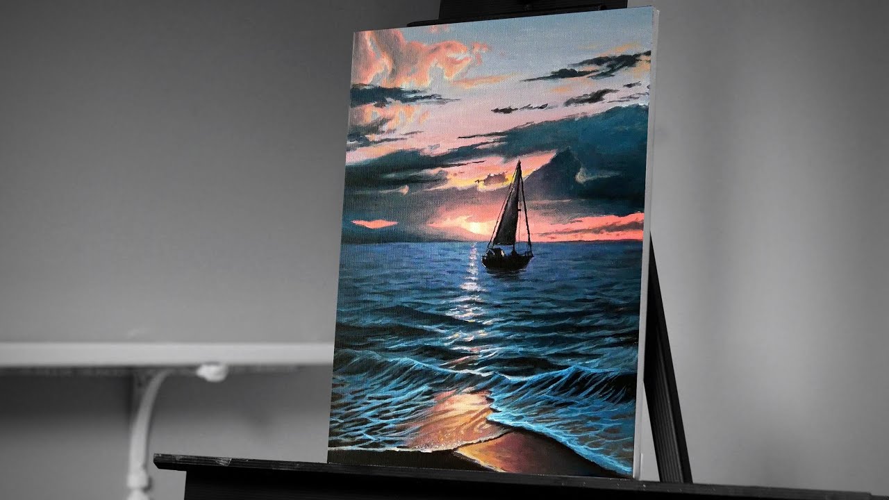 Painting A Sailboat On The Ocean With Acrylic | Painting With Ryan ...