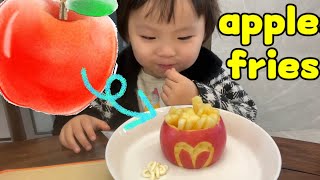 Mom and Baby Chef Turn Apples into French Fries妈妈和宝宝把苹果变成薯条｜Creative food ideas｜宝宝辅食｜BlW｜baby eating