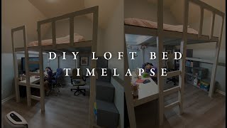 DIY Large Loft Bed Building Under $350 with Desk and Book Shelves | Time Lapse | Plus Build Plans