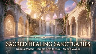 Enter Sacred Healing Sanctuaries: Where Tranquil Waters Meet Temple Architecture of Light | 4K Zen