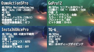 ダイビング向け水中カメラ4台比較「OsmoAction5Pro」VS「GoPro12」VS「Insta360AcePro」VS「TG-6」（初島）