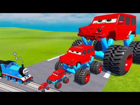 Big & Small Red Vizor Monster Truck vs Thomas The Tank Engine – BeamNG.Drive