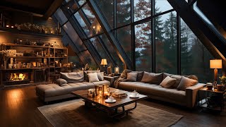 Escape to a Cozy Forest Cabin 🏡 Relaxing Morning Jazz Piano and Fireplace Sounds for Stress Relief