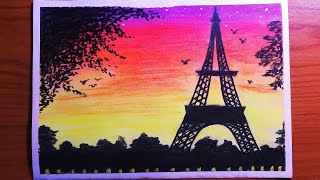 Eiffel Tower drawing easy | Oilpastel Drawing for beginners  |  Sunset Drawing2020  @Art&DrawwithSS