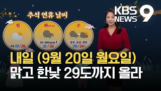 [뉴스9 날씨] 내일은 맑아요…추석엔 전국 강한 비 주의! / KBS 2021.09.19.