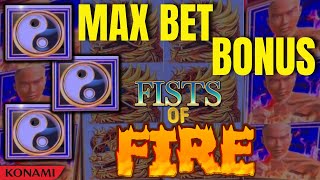 $50 MAX BET BONUS on FISTS OF FIRE KONAMI SLOT MACHINE HIGH LIMIT SLOT PLAY AT THE CASINO