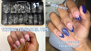 Do My Nails With Me Using Temu Nail Tips | Electric Blue #gelxnails