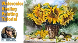 Watercolor Healing Painting Tutorial  Flower  / sunflower and still life / Color info [ART JACK]