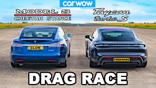 Tesla Model S Cheetah Stance vs Porsche Taycan Turbo S: DRAG RACE!