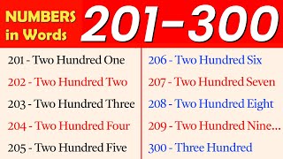 Number Names 201 to 300 | 201 To 300 Numbers in words in english | 201-300 numbers with spelling