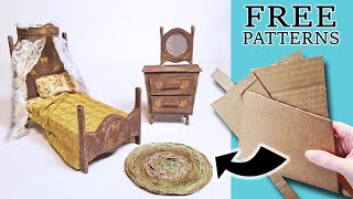 DIY Dollhouse Bedroom Furniture made from Cardboard: Bed and Vanity