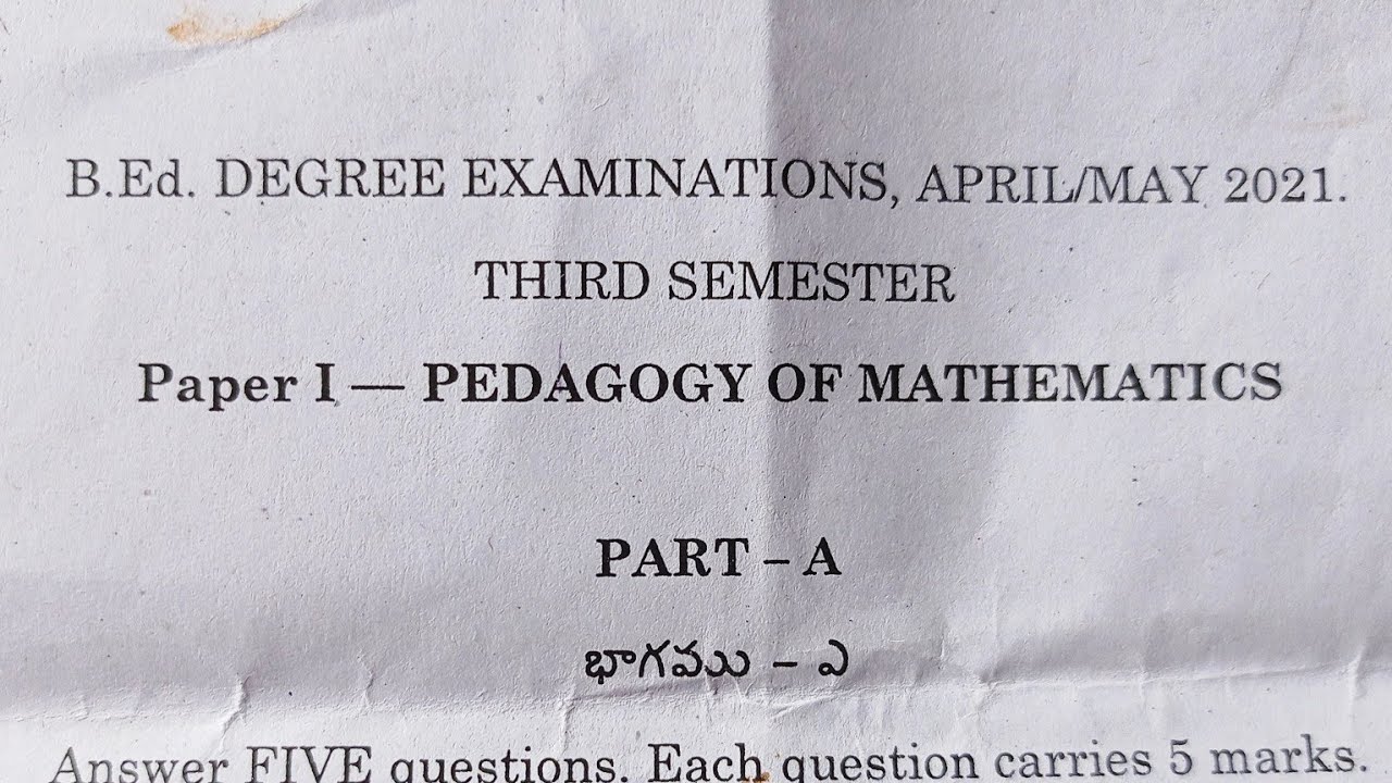 Pedagogy Of Mathematics | B.ed 3rd Sem Question Papers | 2021 Vikrama ...