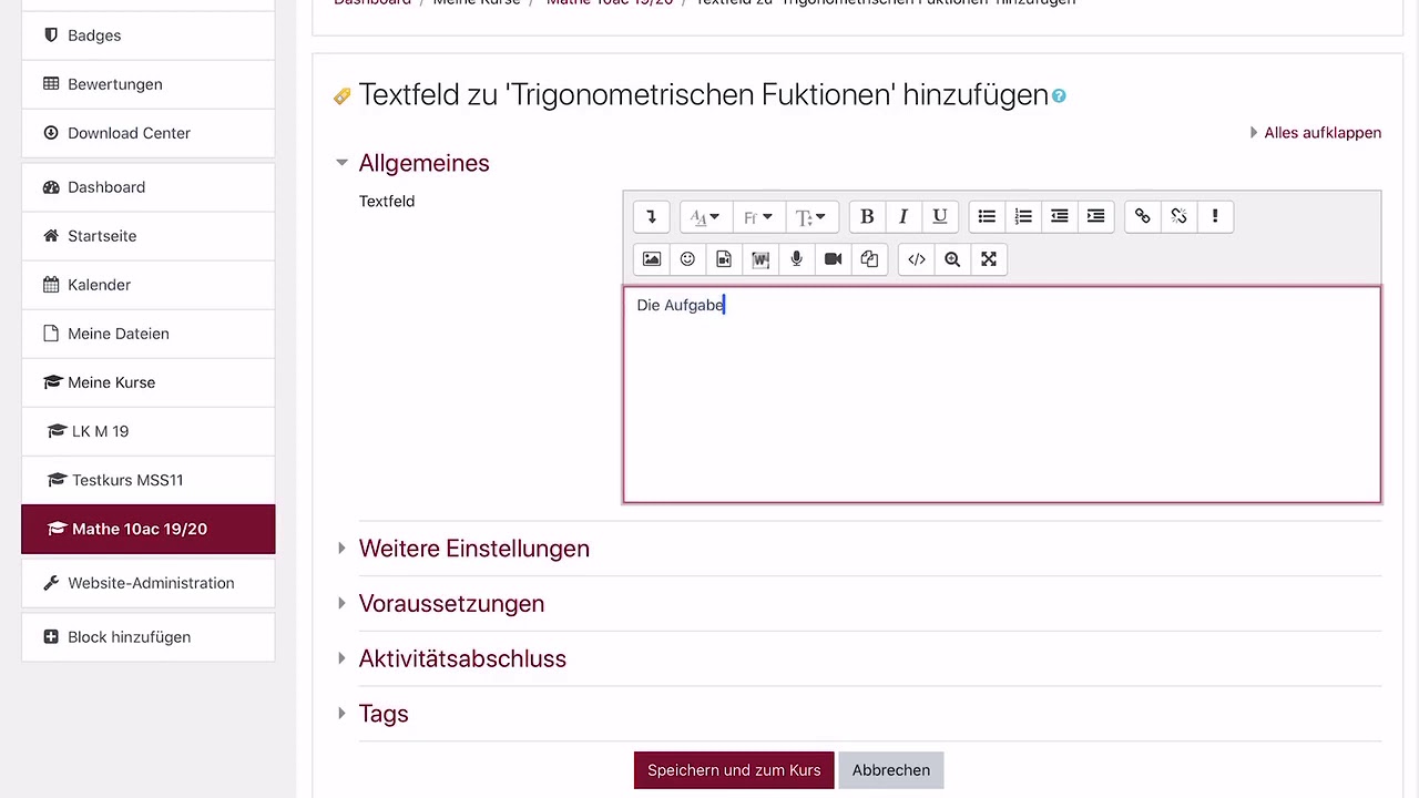 Moodle 4 (Texte/ Anweisungen In Moodle Einstellen) - YouTube