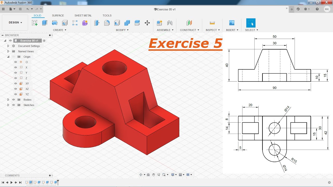 Autodesk Fusion 360 Tutorial For Beginner Exercise 5 - YouTube