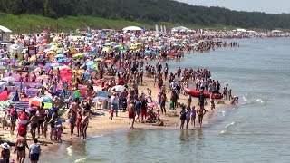 Międzyzdroje plaża i molo 2019 czerwona flaga