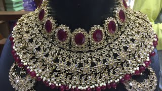 Marun/Ruby Color Original Reverse AD Bridal Jewellery Set At Wholesale Price