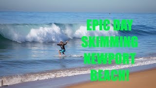 Professional Skimboarding in Newport Beach with Austin Keen During Epic Swell - 10/23/2017