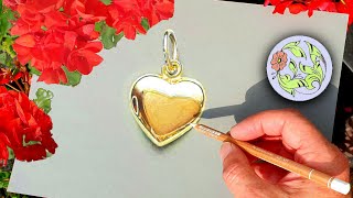 Realistic Drawing - Golden Heart in Time Lapse