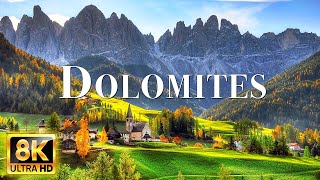 FLYING OVER DOLOMITES 8K Video UHD - Peaceful Music With Beautiful Nature Video For Deep Relaxation