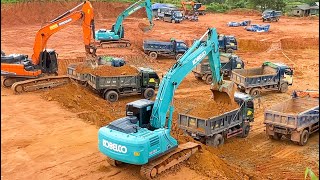 Big Doosan, Kobelco Excavator DX300 Loading Trucks And Operator View - Mining Works